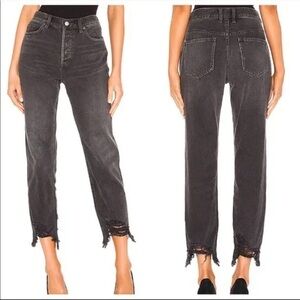 Free People Black Wash Distressed Chewed Up Mid Rise Straight Leg Jeans Size 27